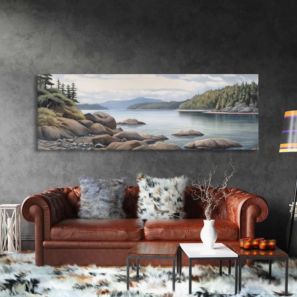 Colored Pencil Lake Riverbank Landscape Art Print - Image 3