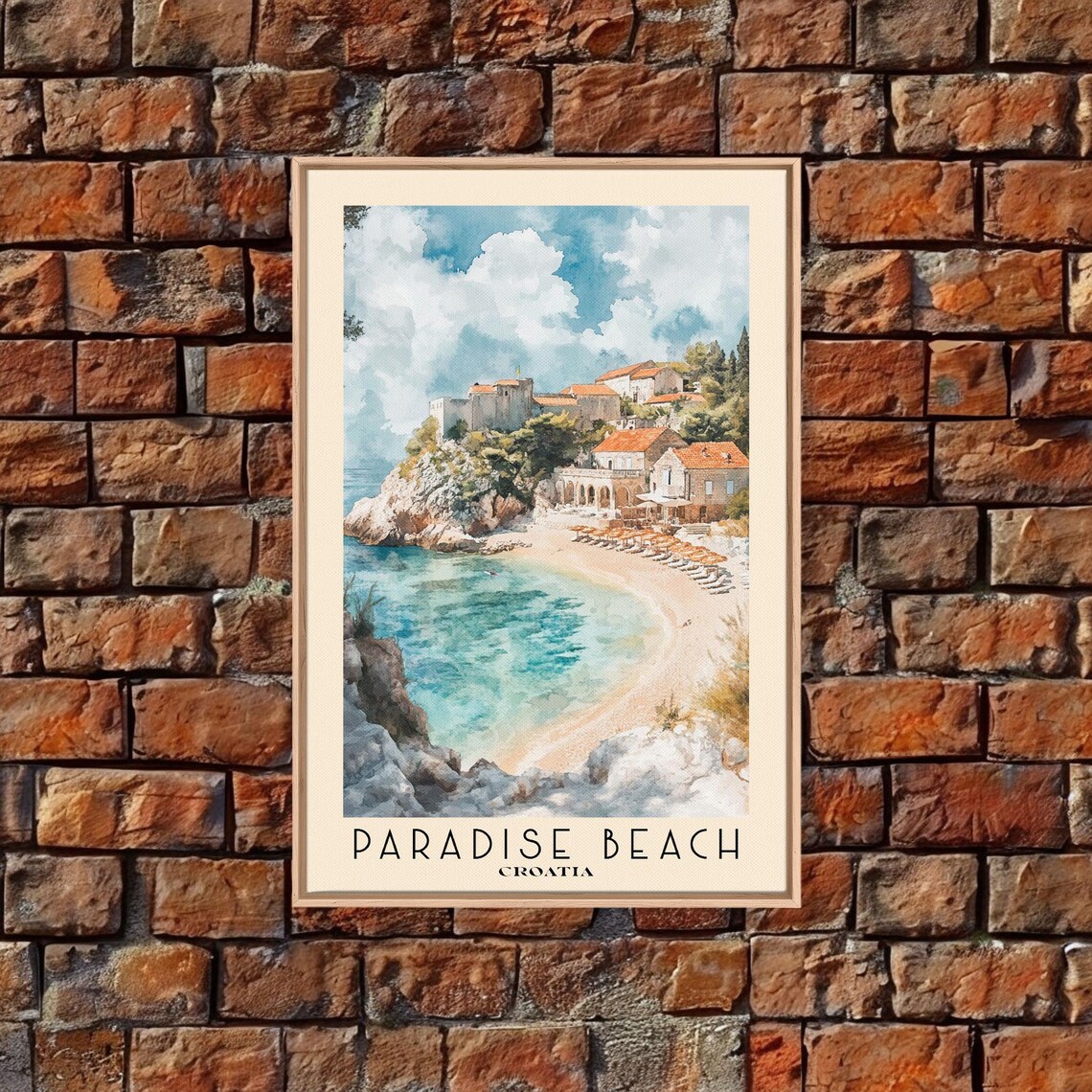 Paradise Beach Croatia Old Town Crescent Cove Turquoise Water Travel Poster - Image 4