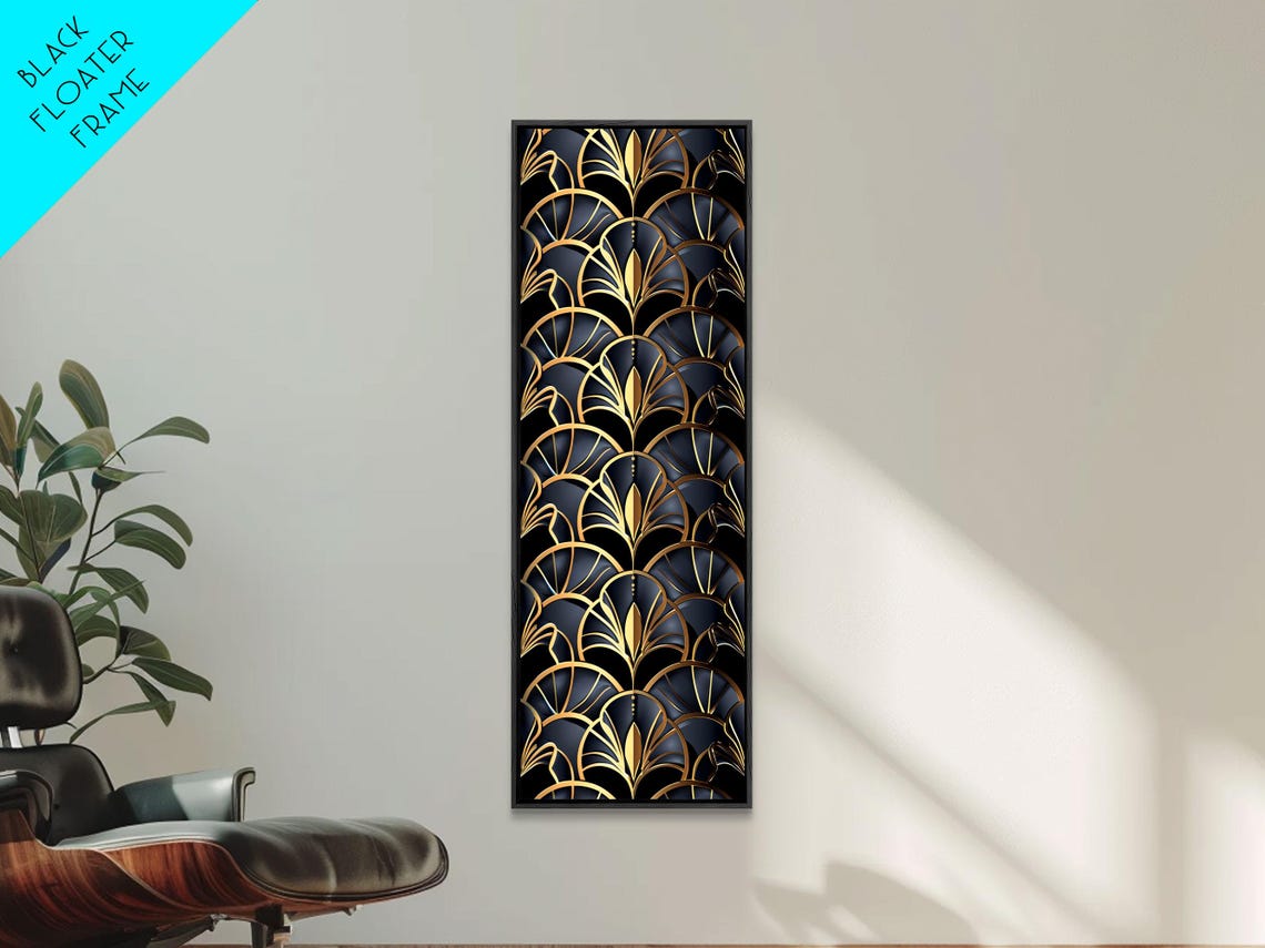 Gold Art Deco Scallop Shell Pattern Black Luxe Wall Art Print - Image 5