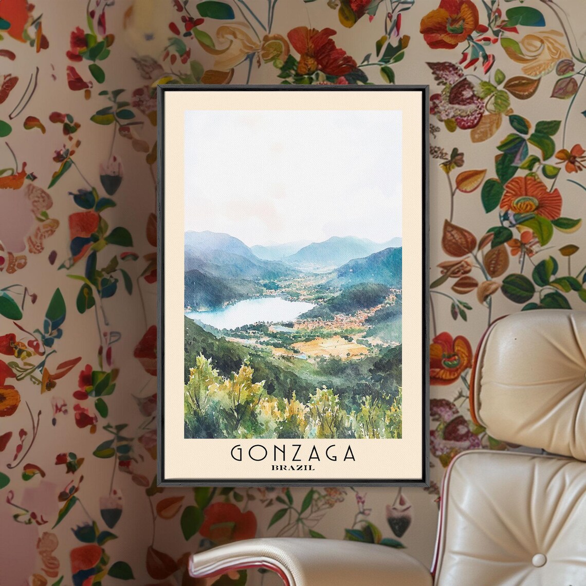 Gonzaga Brazil Mountain Lake Valley Green Hills Watercolor Poster - Image 2