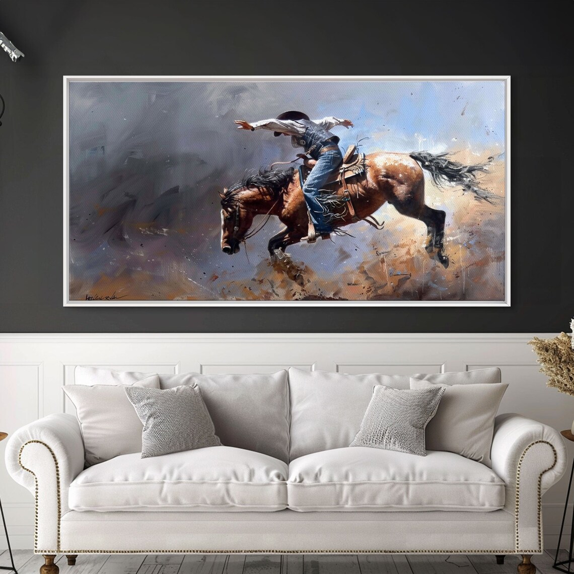 Rodeo Cowboy Riding Bucking Horse Mid Buck Dramatic Western Art Poster - Image 2