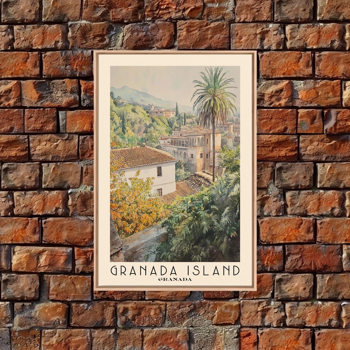 Granada Island Granada Watercolor Print Vacation Gift Granada Wall Art Beach Painting Beach Decor Large Wall Art Wood Frame Art - Image 5