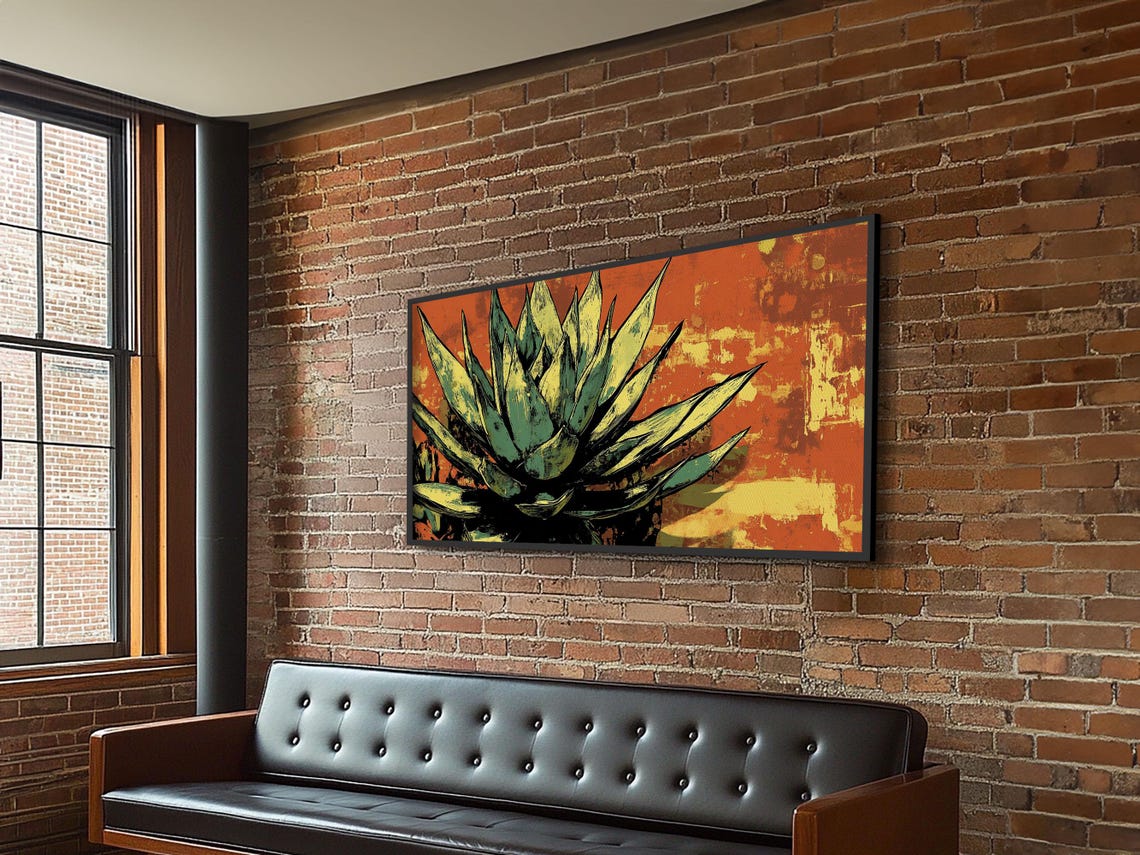 Blue Agave Pop Art Bold Orange Background Desert Plant Wall Art - Image 3