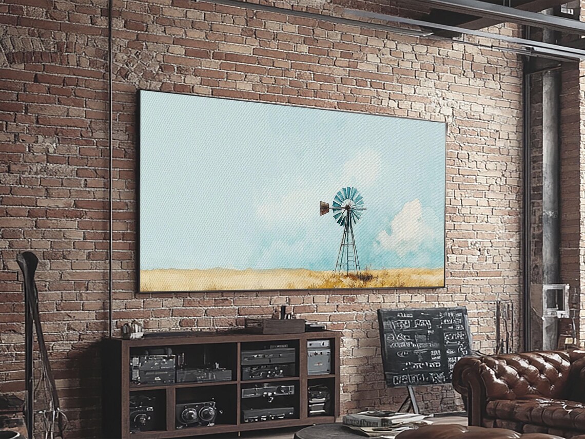 Windmill Landscape, Minimalist Coastal Art Print - Image 2