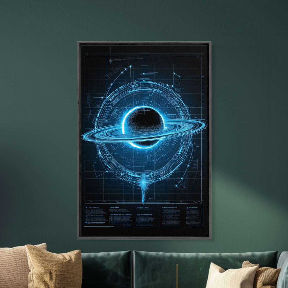 Blueprint Ringed Planet Schematic Glowing Blue Space Art Print - Image 3