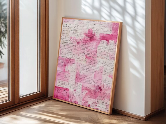 Romantic Calligraphy Art Framed Print Pink Abstract Wall Art Wabi Sabi Inspired Living Room Decor Moody Aesthetic