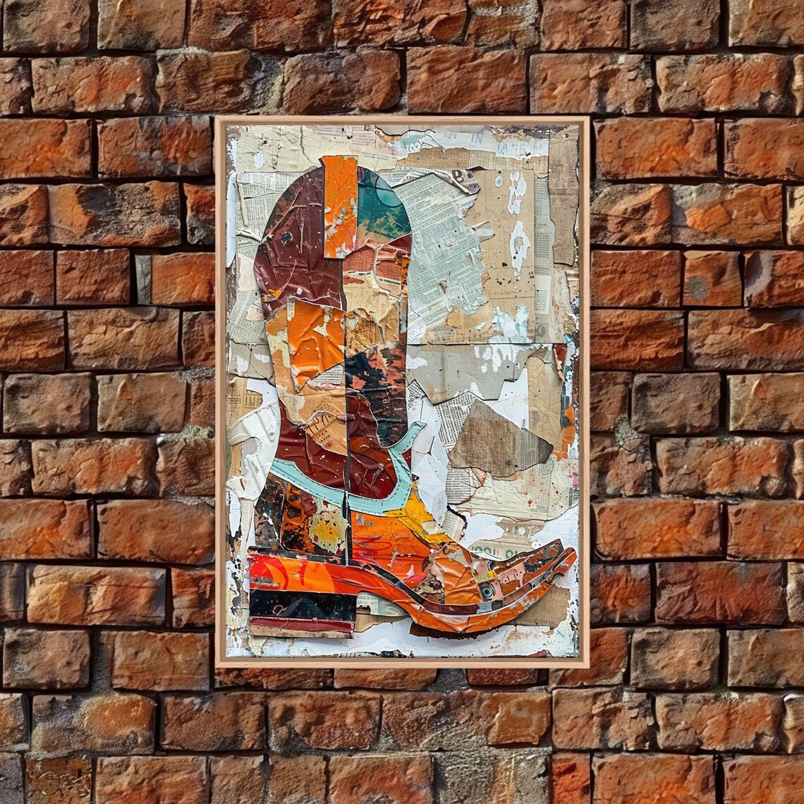 Colorful Western Boot Collage Art Print, Textured Background - Image 2