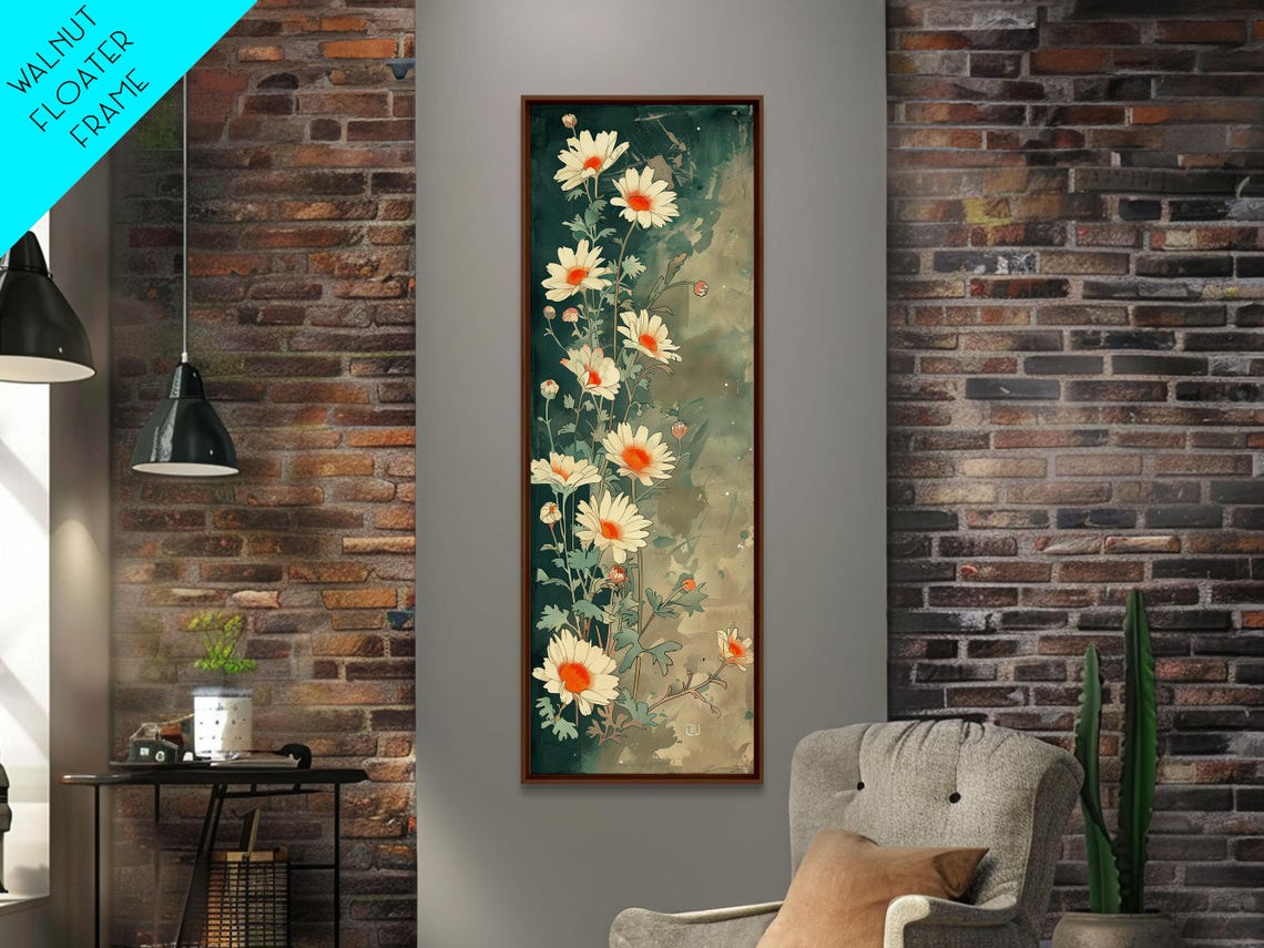 White Daisies With Orange Centers On Deep Teal Ground Art Poster - Image 5