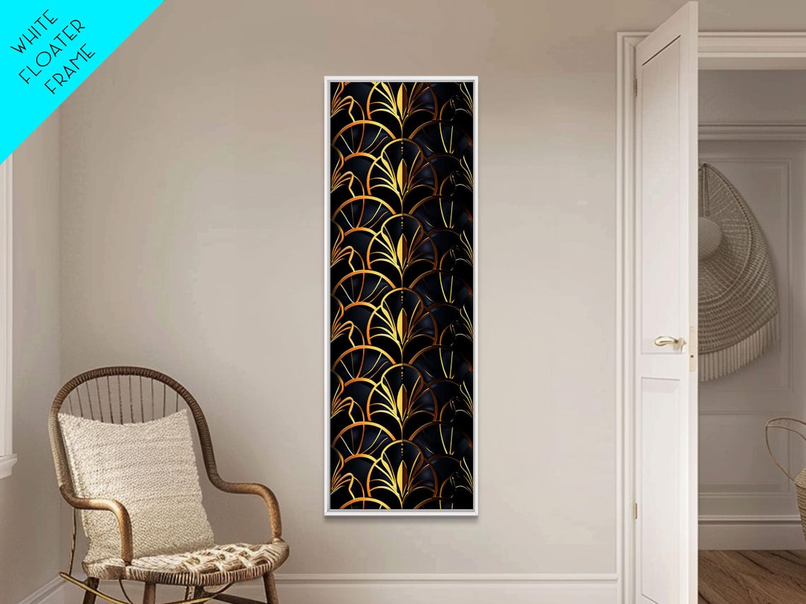 Gold Art Deco Scallop Shell Pattern Black Luxe Wall Art Print