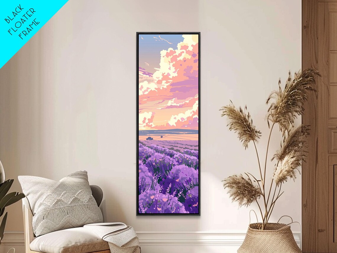 Lavender Field Pastel Cloudy Sky Japanese Style Tall Art Poster