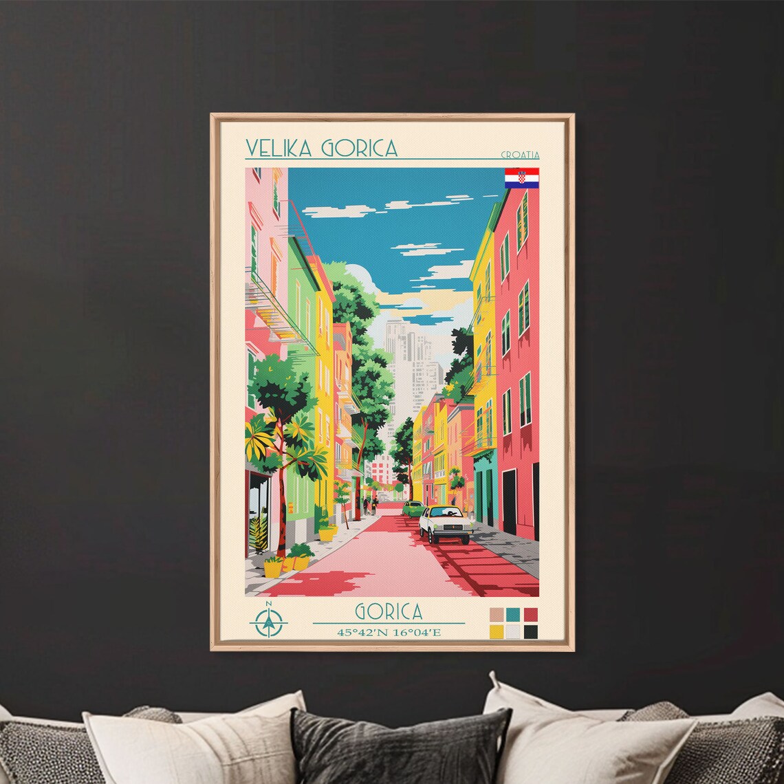 Velika Gorica Croatia Vibrant Old Town Street Daytime Travel Poster - Image 3