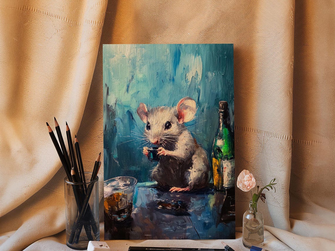 Funny Drinking Mouse Bar Scene Painting Wine Bottle Whiskey Poster - Image 4