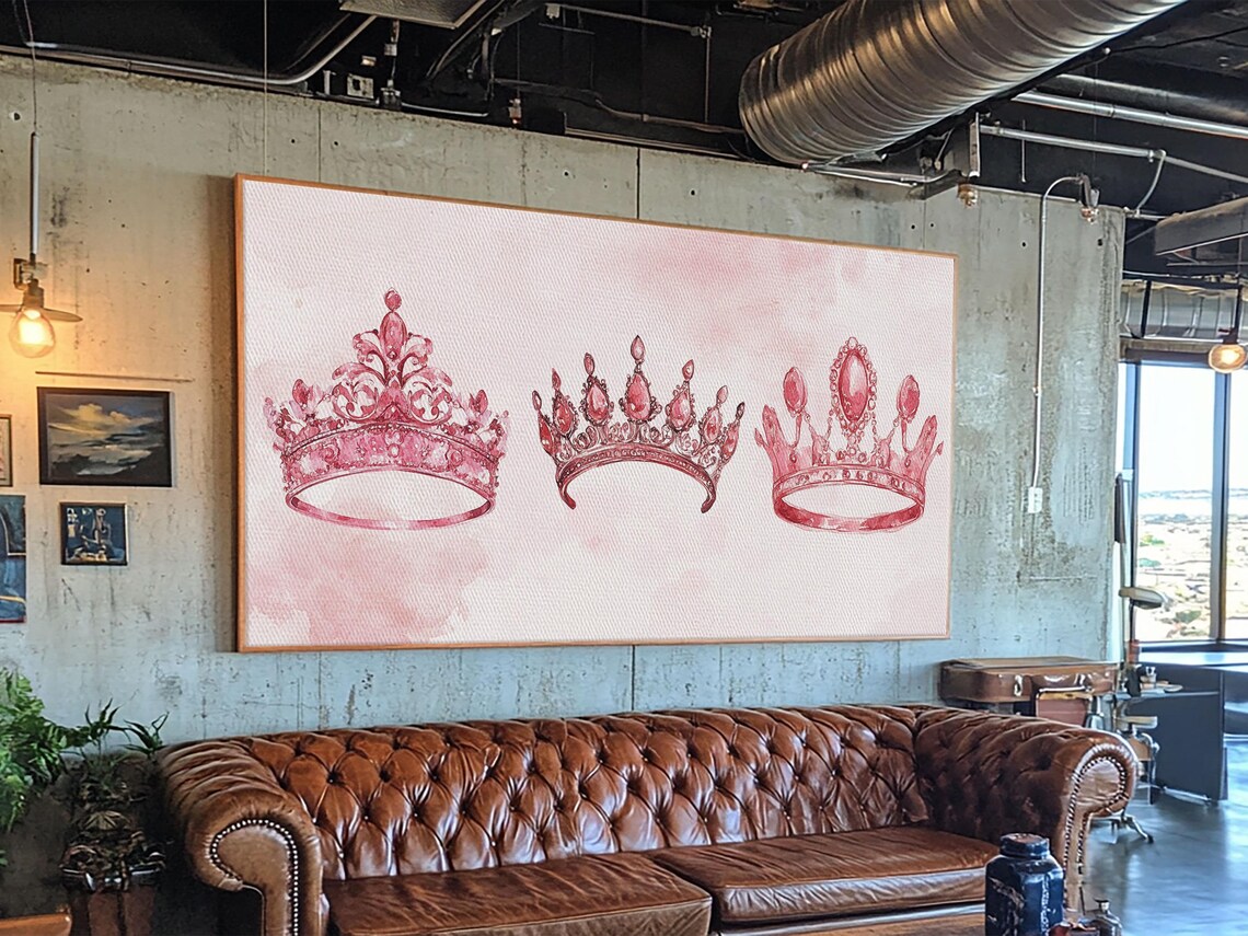 Pink Crown Trio Art Print, Whimsical Princess Decor - Image 3