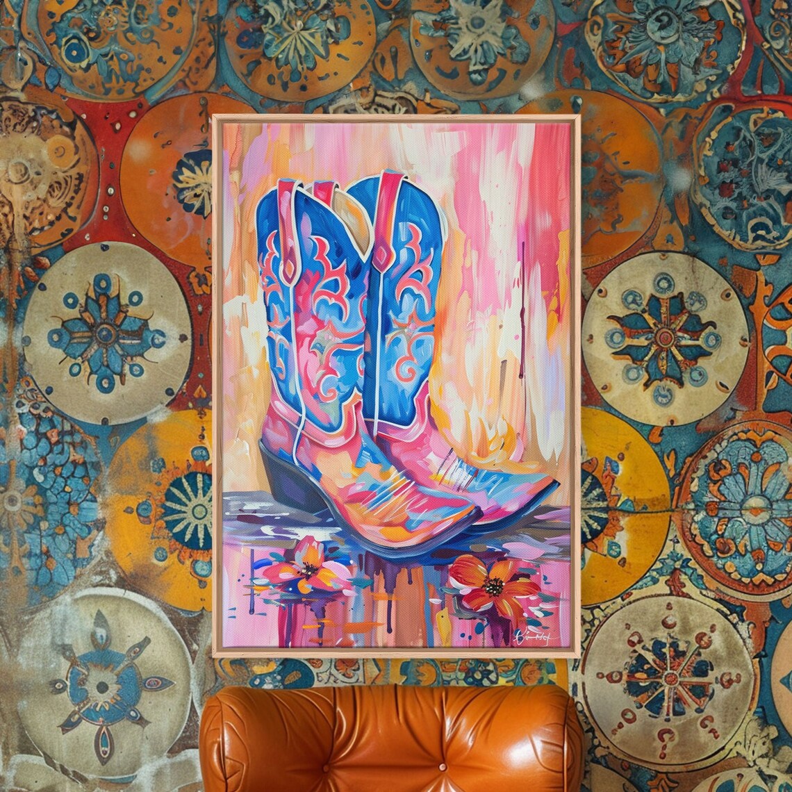 Cowboy Boots With Flowers, Rustic Western Art Print - Image 3