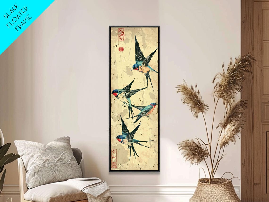 Colorful Swallows In Flight On Aged Gold Japanese Ukiyo E Art Poster - Image 5