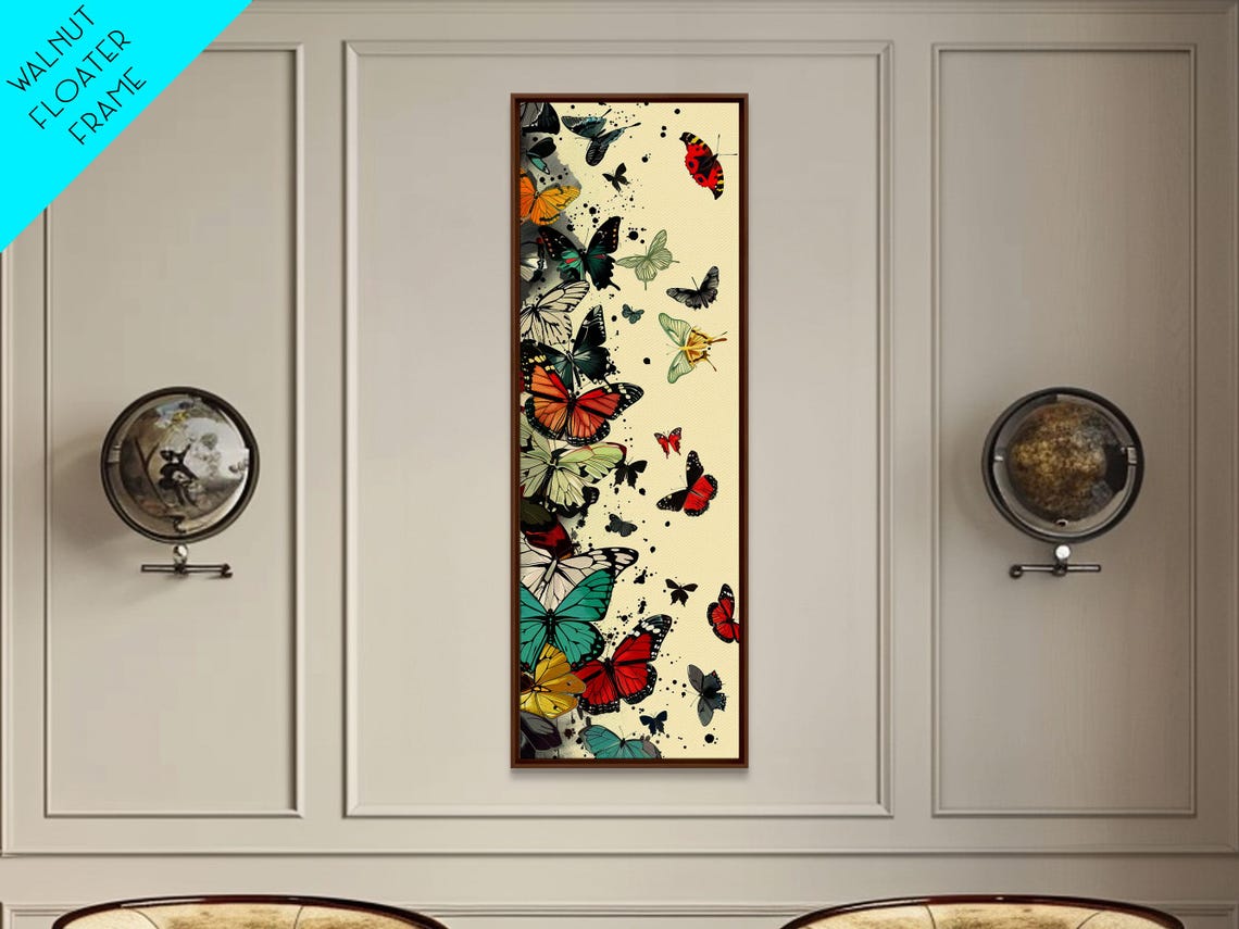 Colorful Butterflies Cream Background Tall Japanese Style Art Poster - Image 3