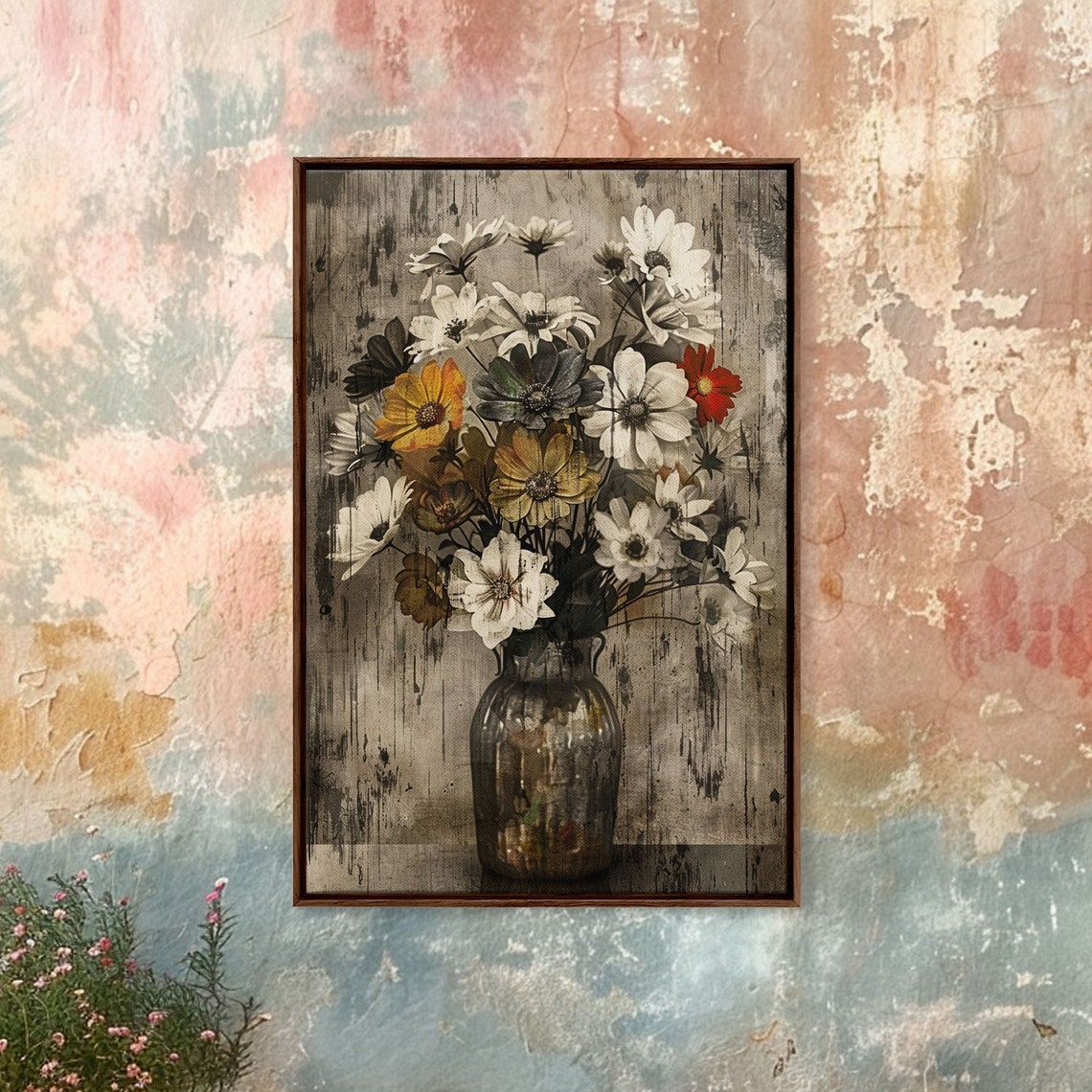 Rustic Daisies Glass Jar Distressed Wood Vintage Floral Wall Poster - Image 2