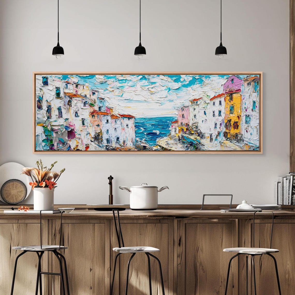 Italian Seaside Town Impasto Pastel Coastline Panoramic Travel Poster - Image 5