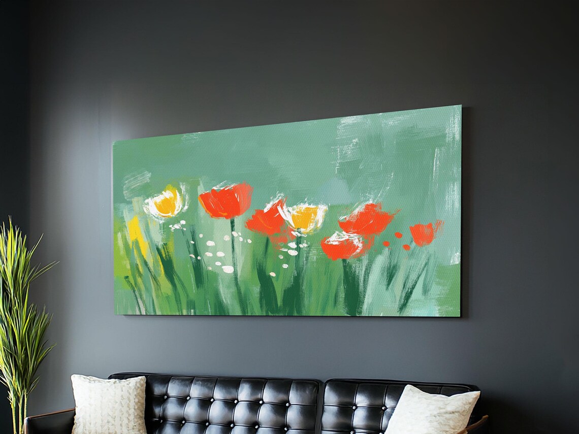 Green Abstract Tulip Oil Painting Print Vintage Flower Art Countryside Wall Decor Rustic Farmhouse Wall Art Flower Painting - Image 2