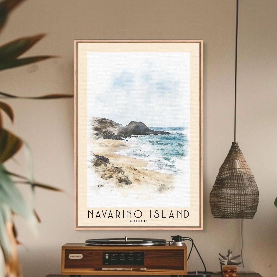 Navarino Island Chile Rocky Misty Shore Watercolor Travel Poster - Image 2