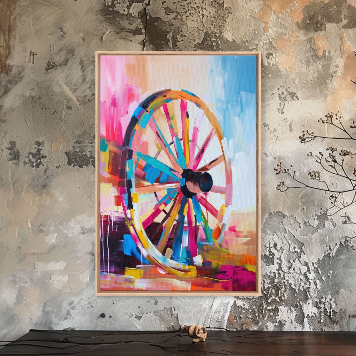 Rainbow Wagon Wheel Colorful Abstract Western Farm Wheel Art Poster - Image 2