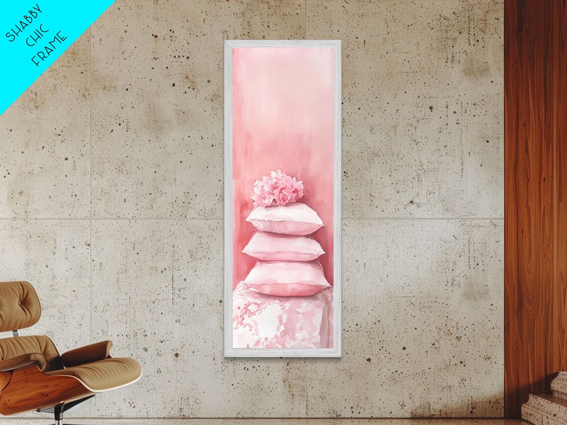 Pink Pillows And Peonies Watercolor Cozy Bedroom Decor Wall Art - Image 2