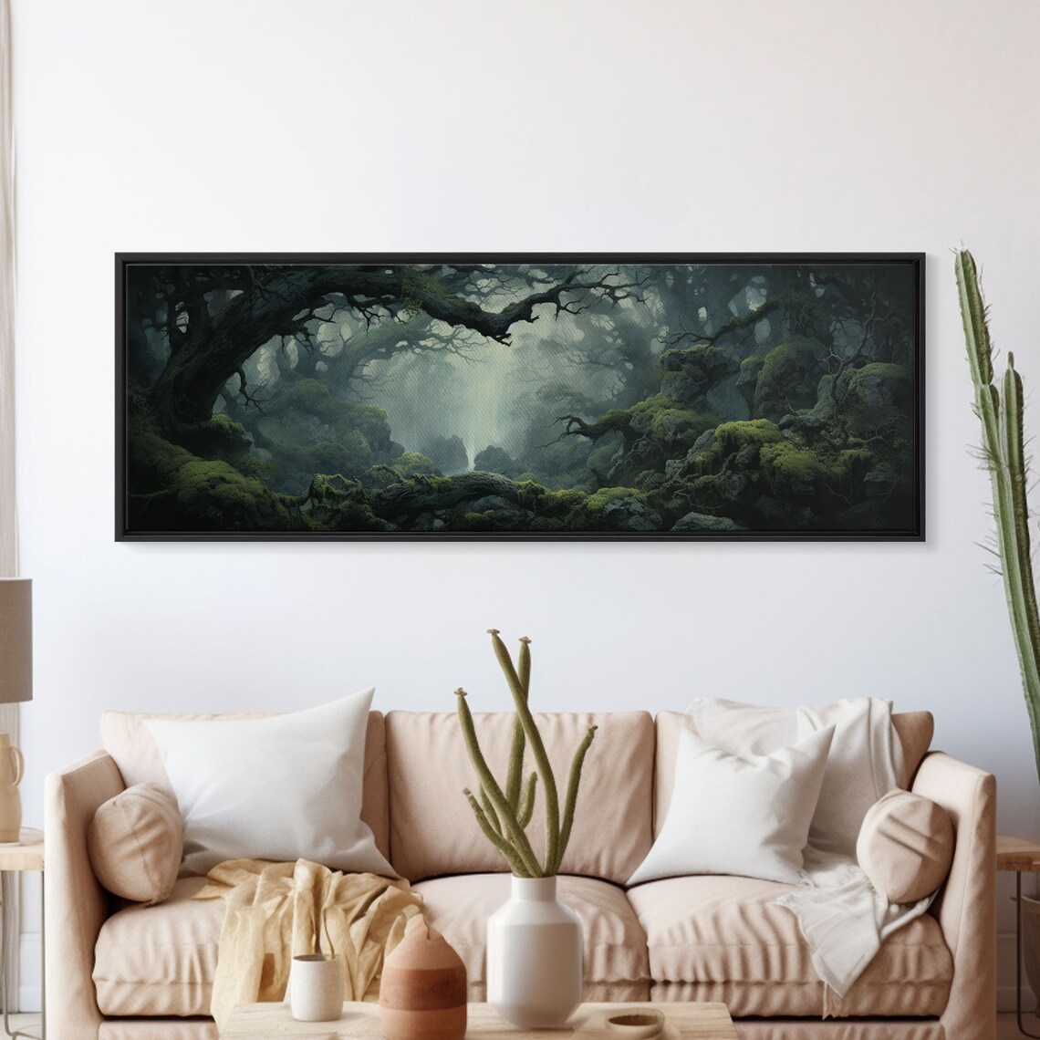 In The Forest, Panoramic Foggy Pine Forest Art Print