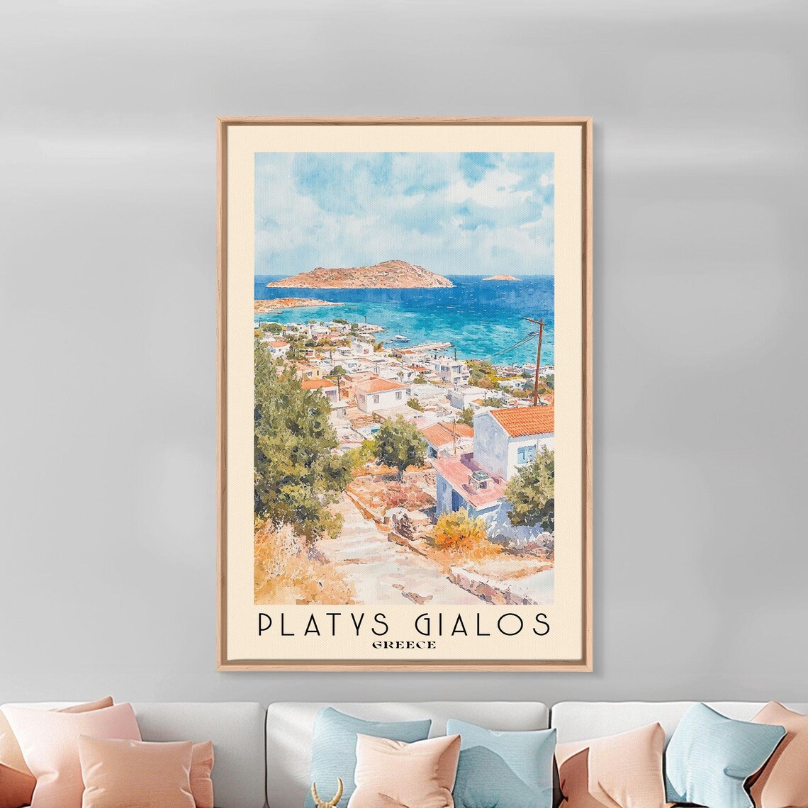 Platys Gialos Greece Island Town White Houses Aegean Sea View Travel Poster - Image 3
