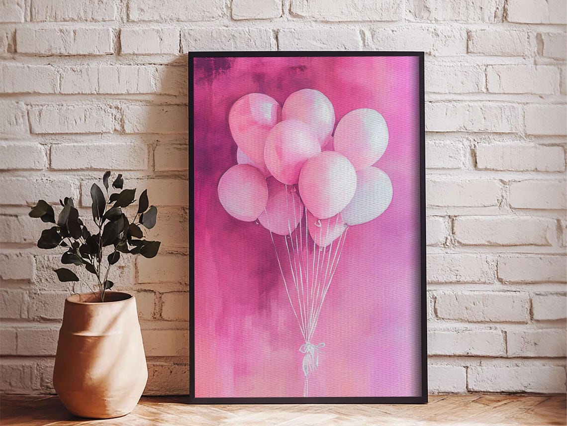Pink Balloons Watercolor Bunch Party Celebration Wall Art Poster