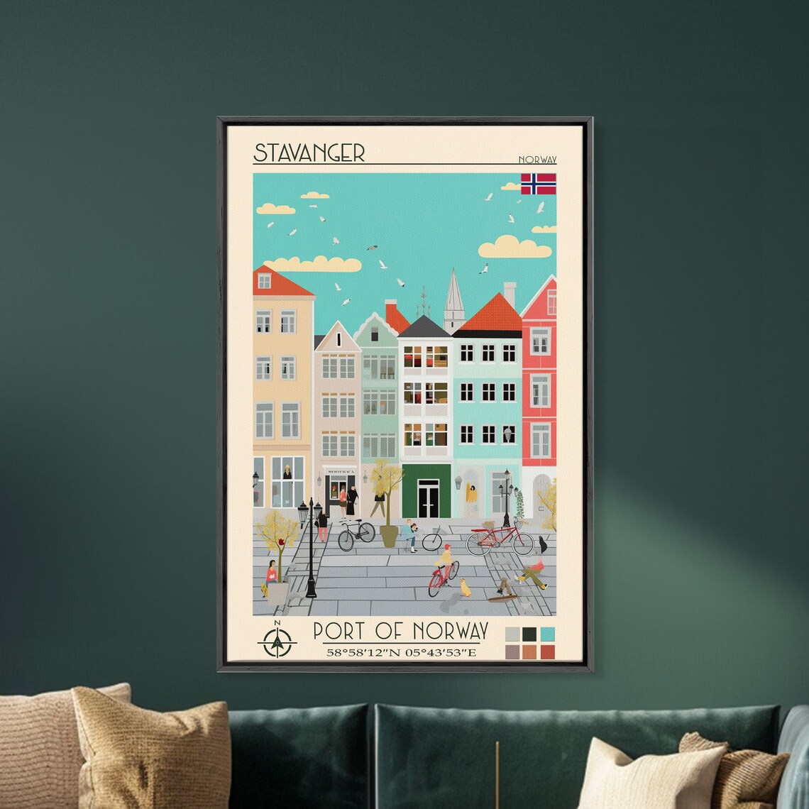 Stavanger Norway Colorful Harbor Houses Square View Travel Poster