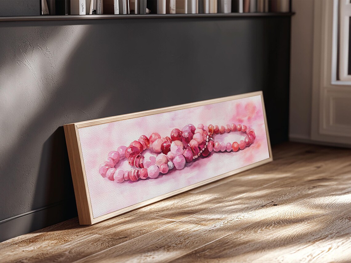 Pink Beaded Bracelets Jewelry Watercolor Boho Gemstone Feminine Cottagecore Poster