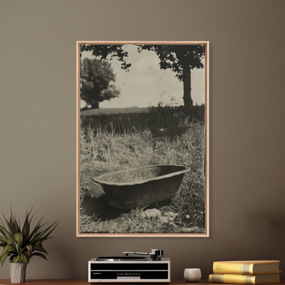 Vintage Bathtub In A Grassy Field Sepia Tone Rustic Photo Art Poster - Image 4