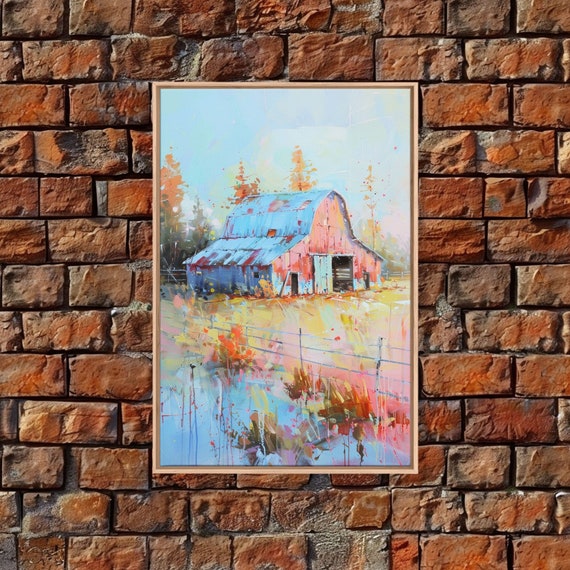 Serene Barn Scene In Soft Pastel Hues Framed Print Rustic Decor Countryside Art For Bedroom Farmhouse Wall Art For Living Room
