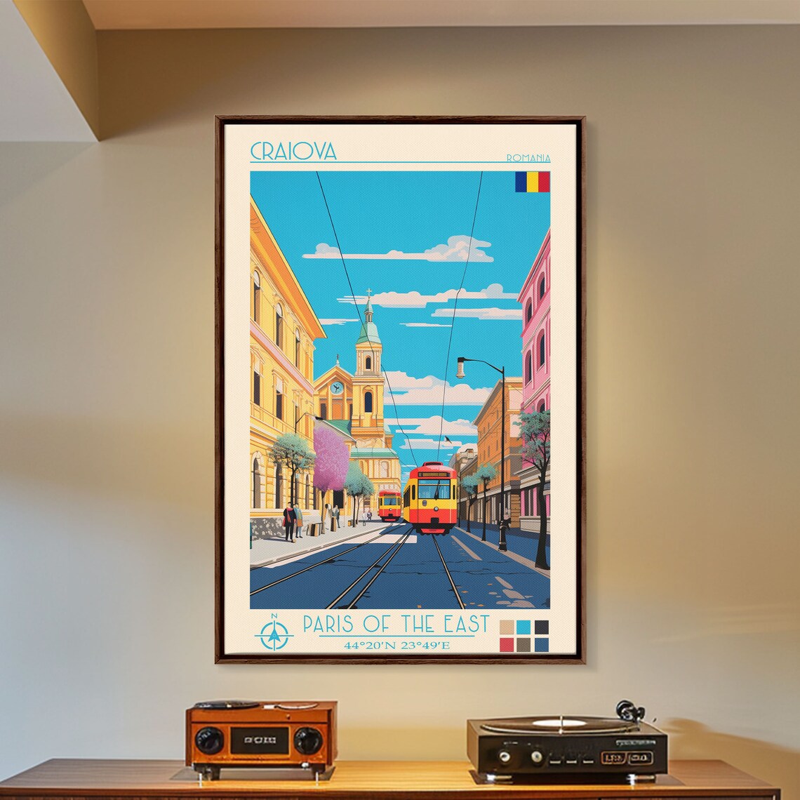 Craiova Romania Paris of the East Red Tram Street Church Travel Poster - Image 3