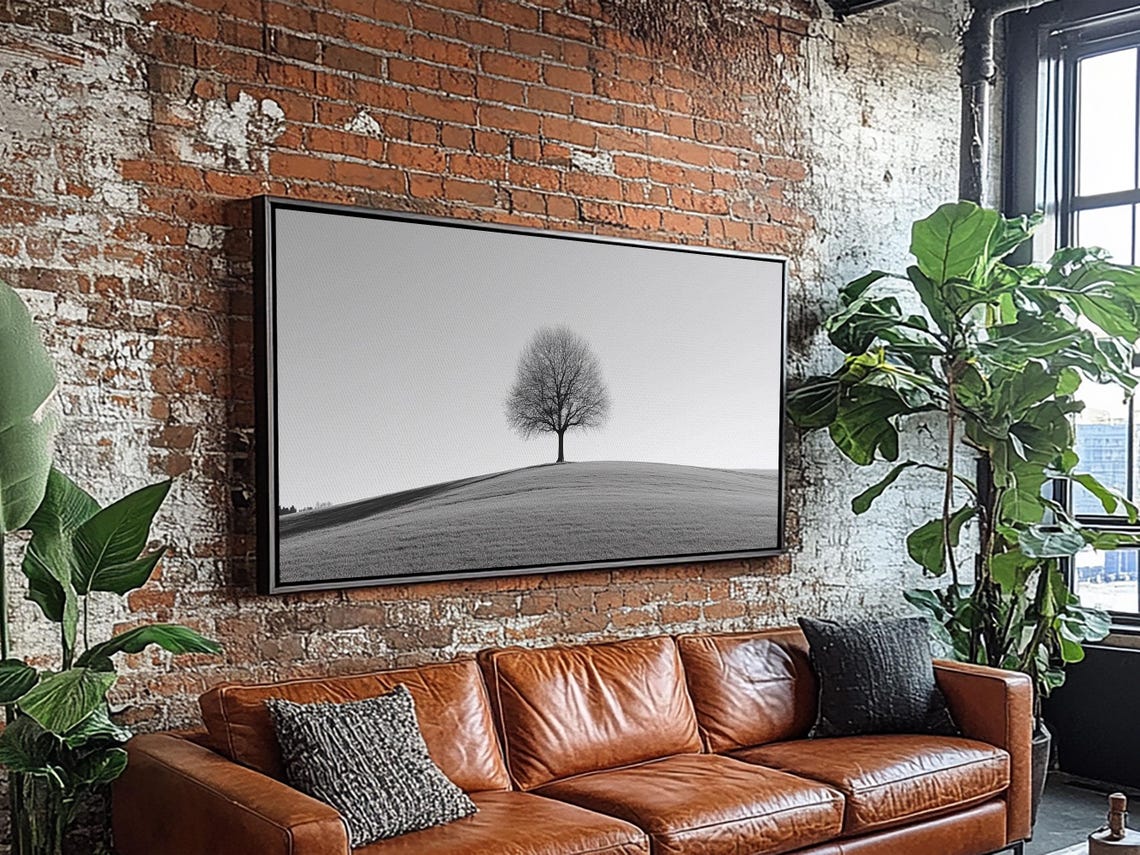 Black And White Lone Tree Hilltop Minimalist Monochrome Art Poster - Image 4