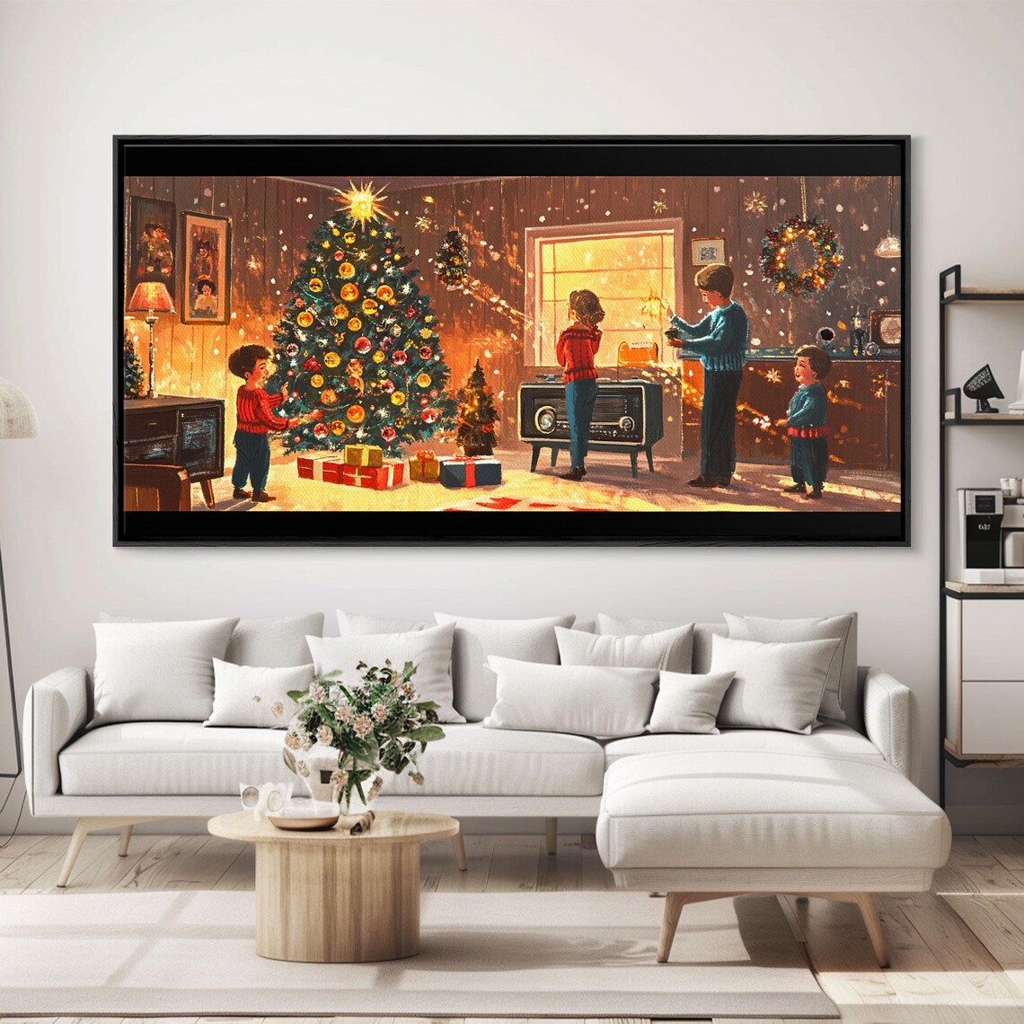 Retro Christmas Morning In A Cozy Family Living Room Art Print - Image 4