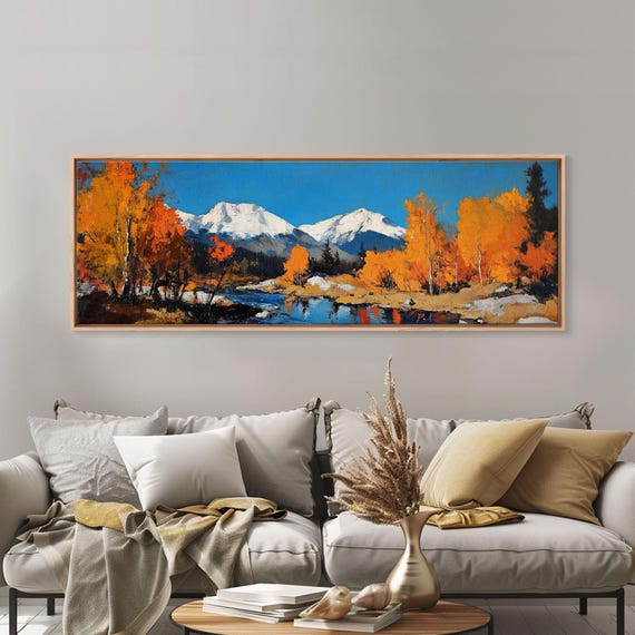 Extra Large Panoramic Wall Art Fall Landscape Painting Rustic Home Decor Farmhouse Art Wall Art Vintage Wall Decor