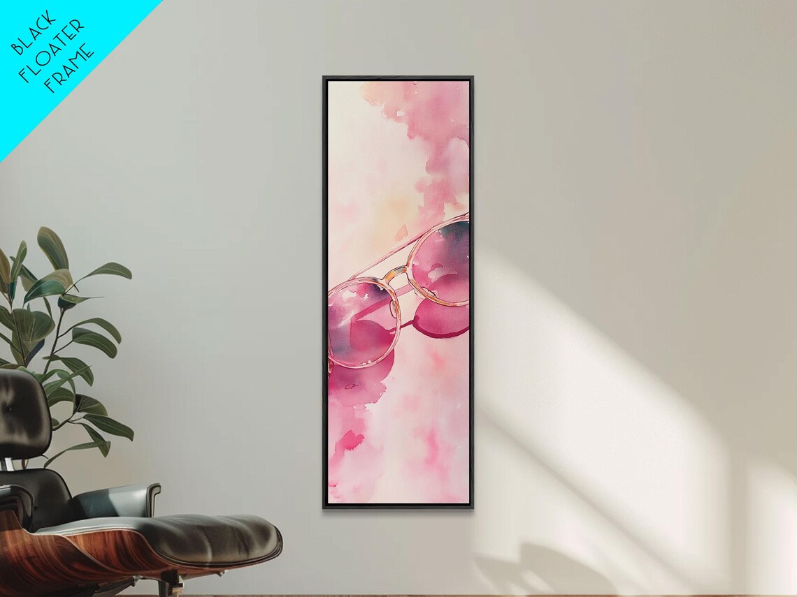 Retro Pink Sunglasses Watercolor Minimalist Fashion Wall Art - Image 2