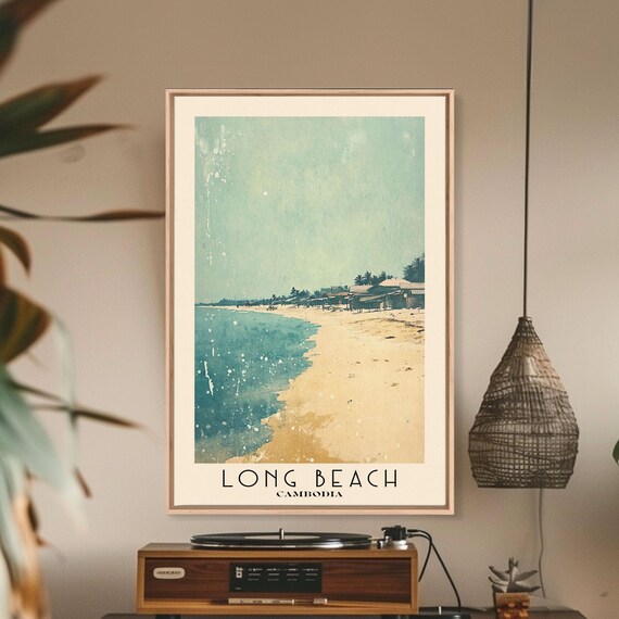 Long Beach Cambodia White Sand Turquoise Sea Shore Village Travel Poster