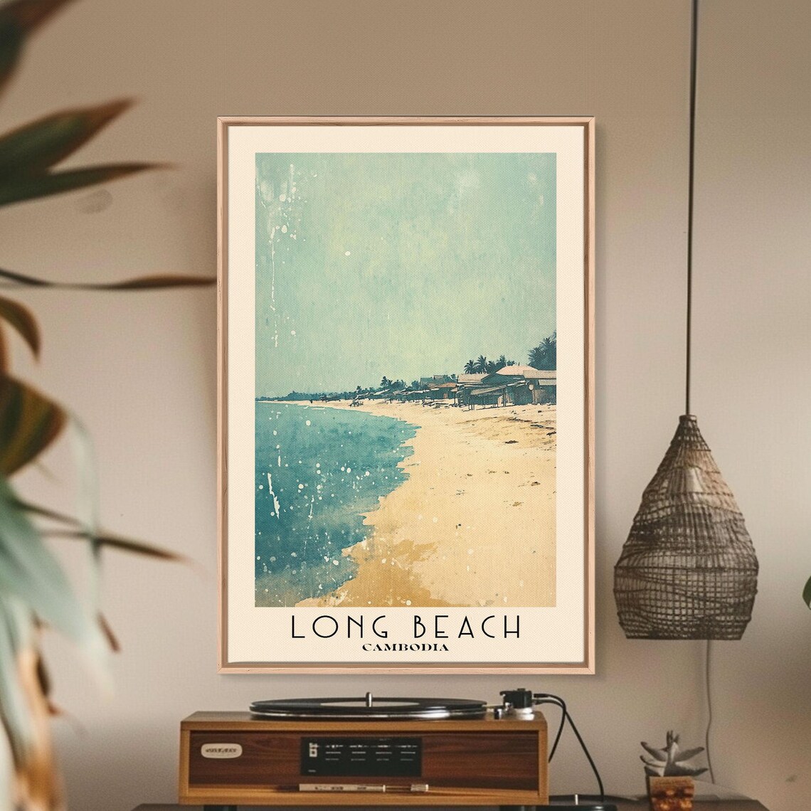 Long Beach Cambodia White Sand Turquoise Sea Shore Village Travel Poster