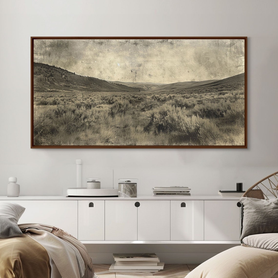Expansive Desert Landscape Rolling Hills Sagebrush Sepia Nature Print - Image 3