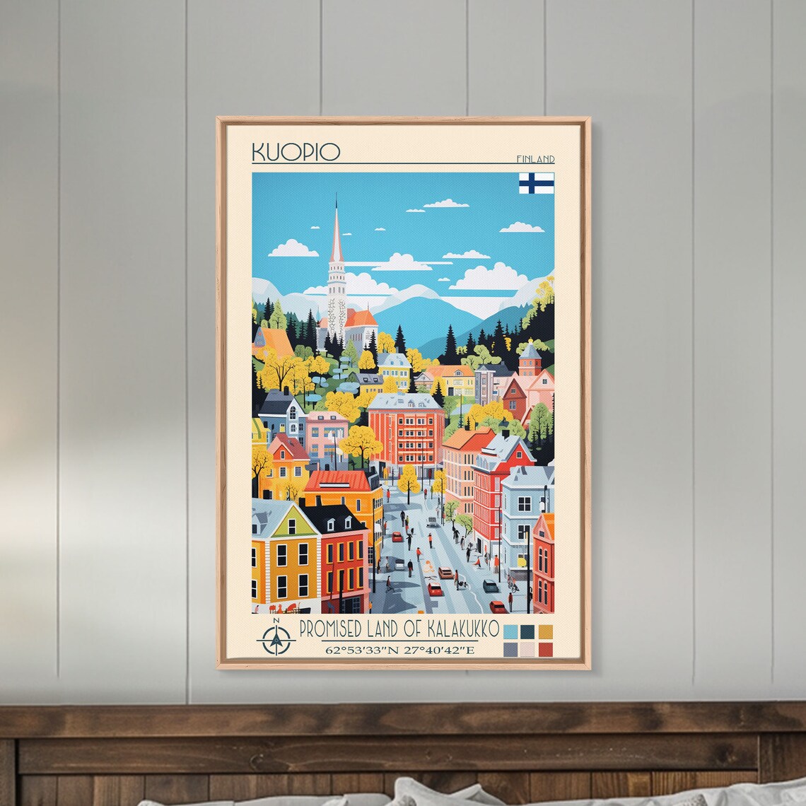 Kuopio Finland Colorful Street Church Spire Autumn Trees Travel Poster - Image 5