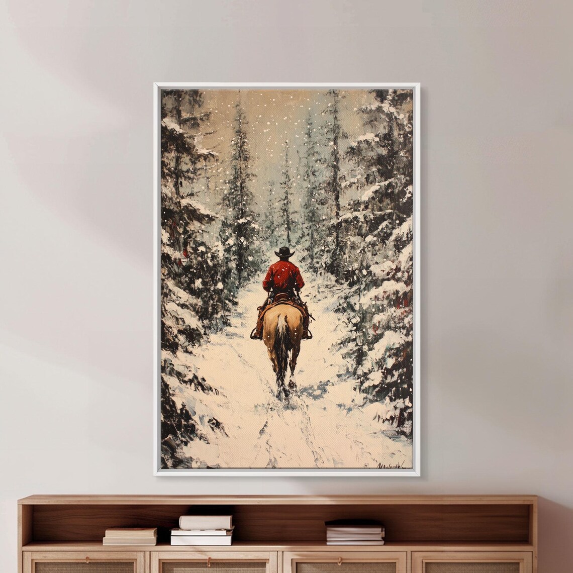 Cowboy On Horseback, Rustic Autumn Christmas Poster - Image 3