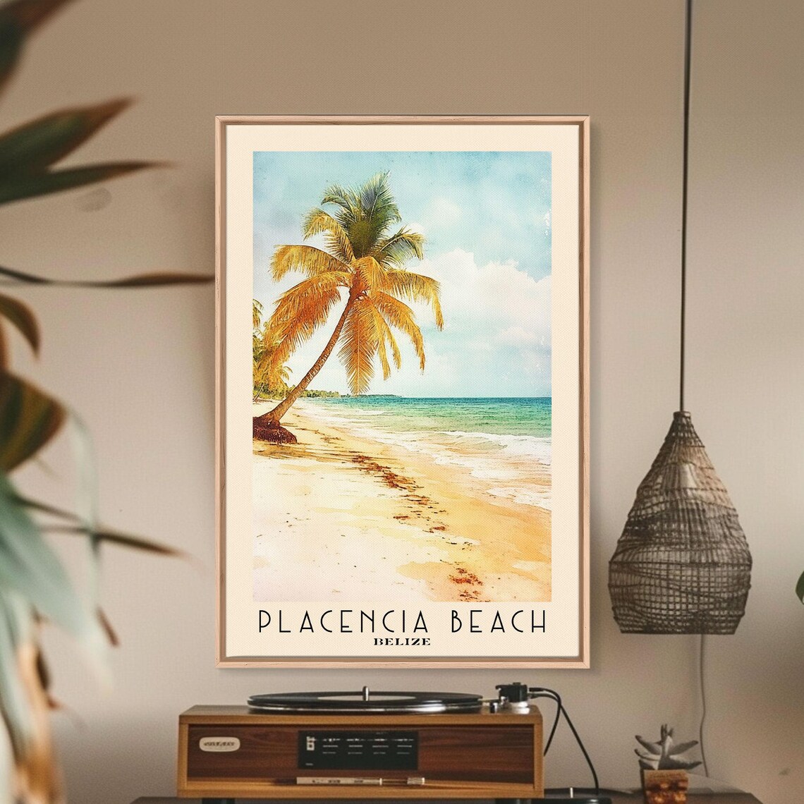 Placencia Beach Belize Leaning Palm White Sand Turquoise Sea Travel Poster - Image 2