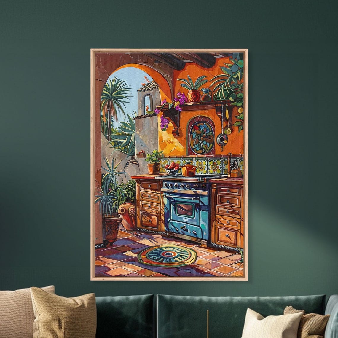 Spanish Outdoor Kitchen Blue Stove Terracotta Tiles Plants Art Print - Image 5