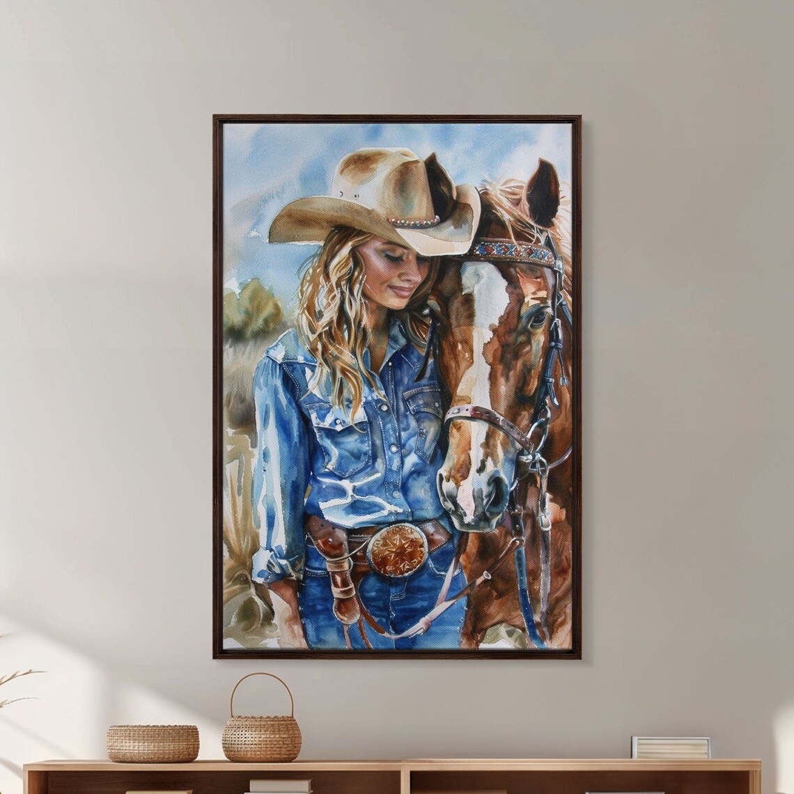 Smiling Cowgirl With Horse Watercolor Western Ranch Life Poster - Image 5