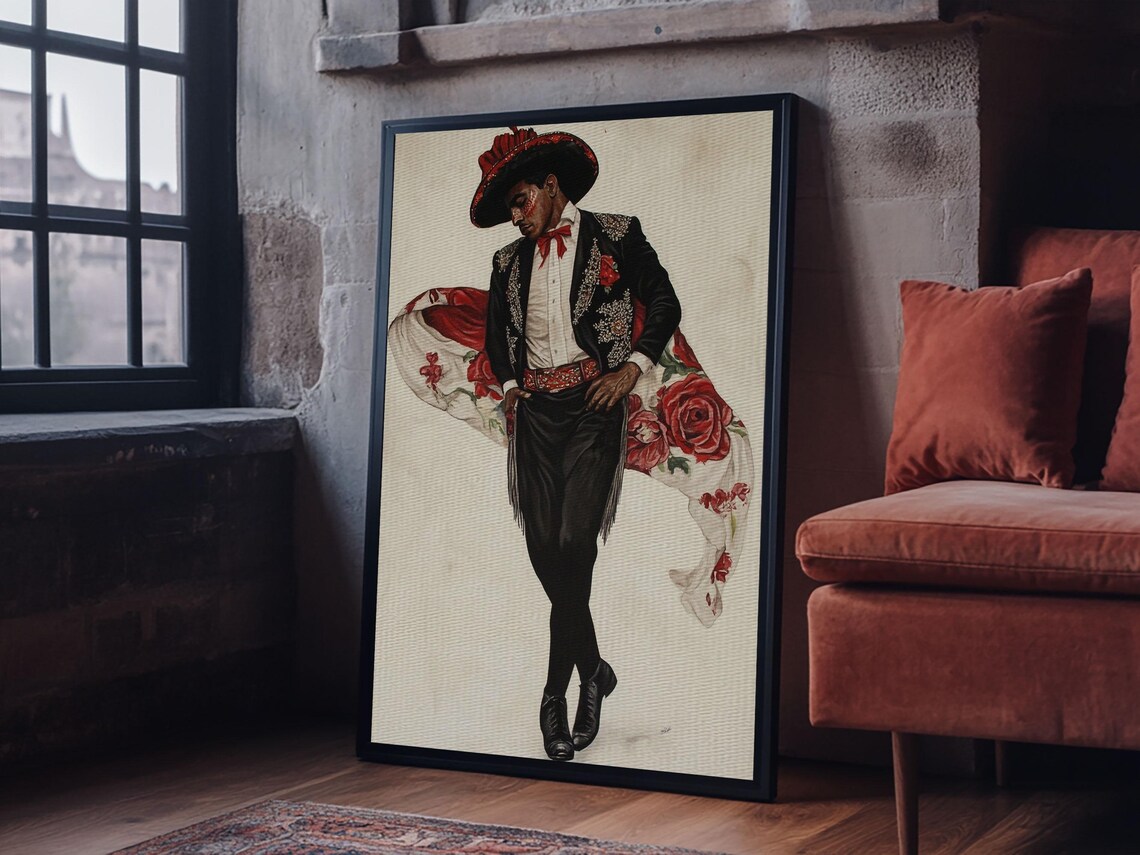 Spanish Toreador Embroidered Suit Rose Cape Elegant Cultural Art Poster - Image 6