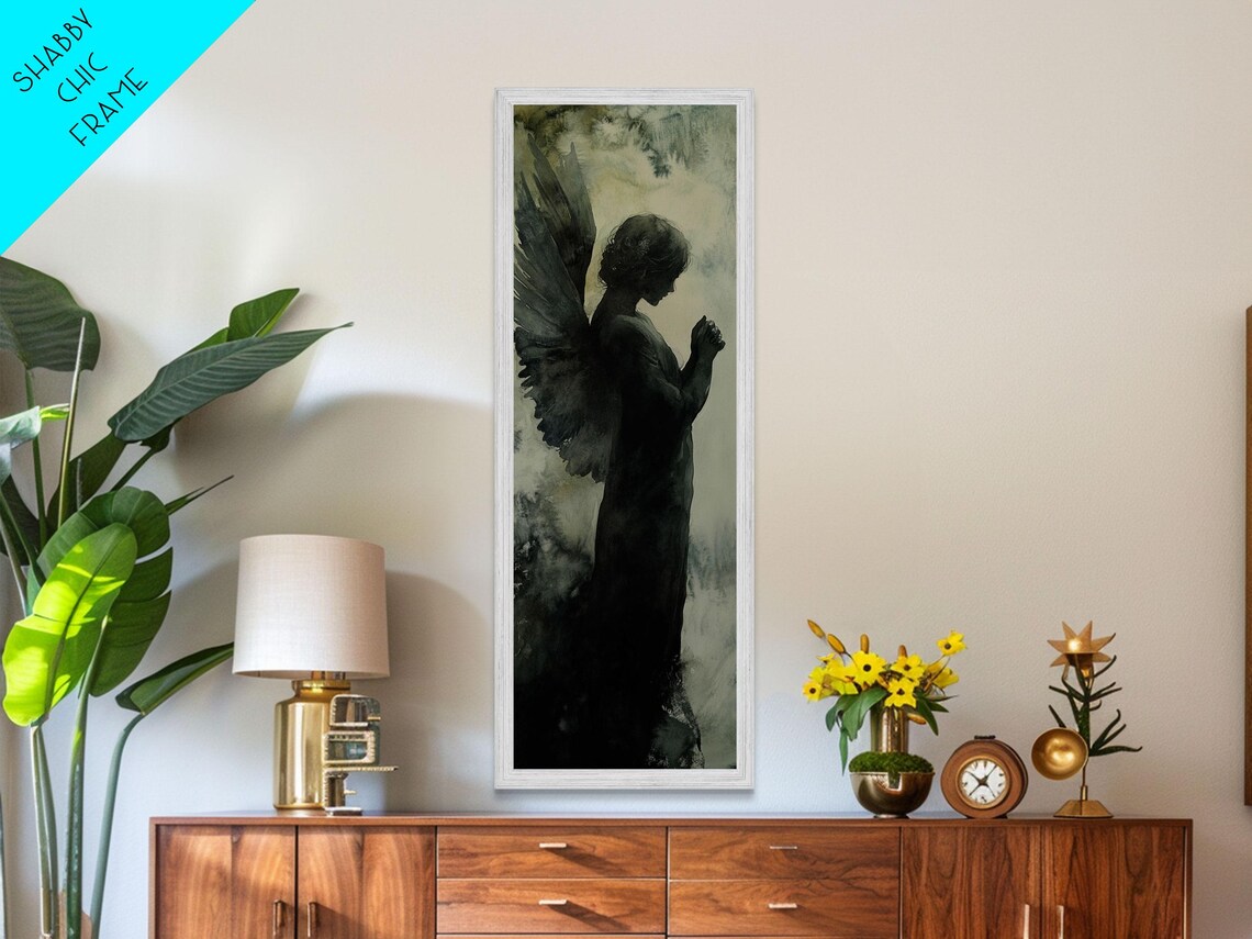 Praying Angel Wings Dark Watercolor Moody Spiritual Figure Art Poster - Image 2
