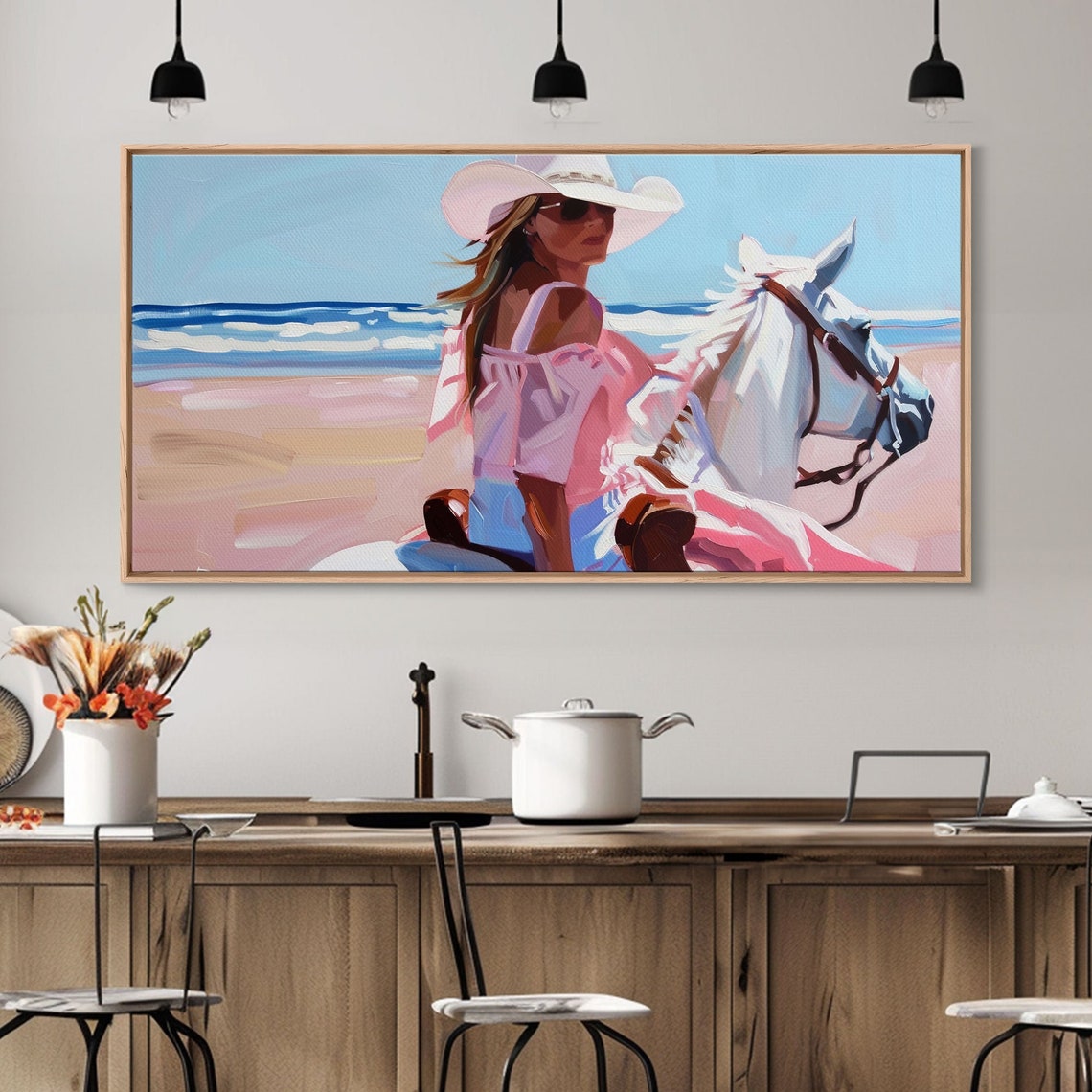 Elegant Cowgirl On Horse By The Shore Beautiful Framed Print Ideal For Coastal Living Room Art Beach Bedroom Decor Horse Wall Art - Image 4