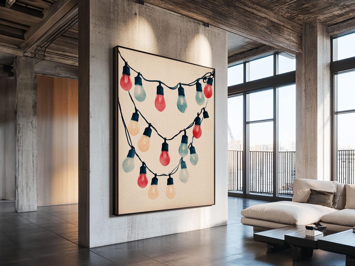 Colorful Christmas String Lights Watercolor Festive Holiday Poster